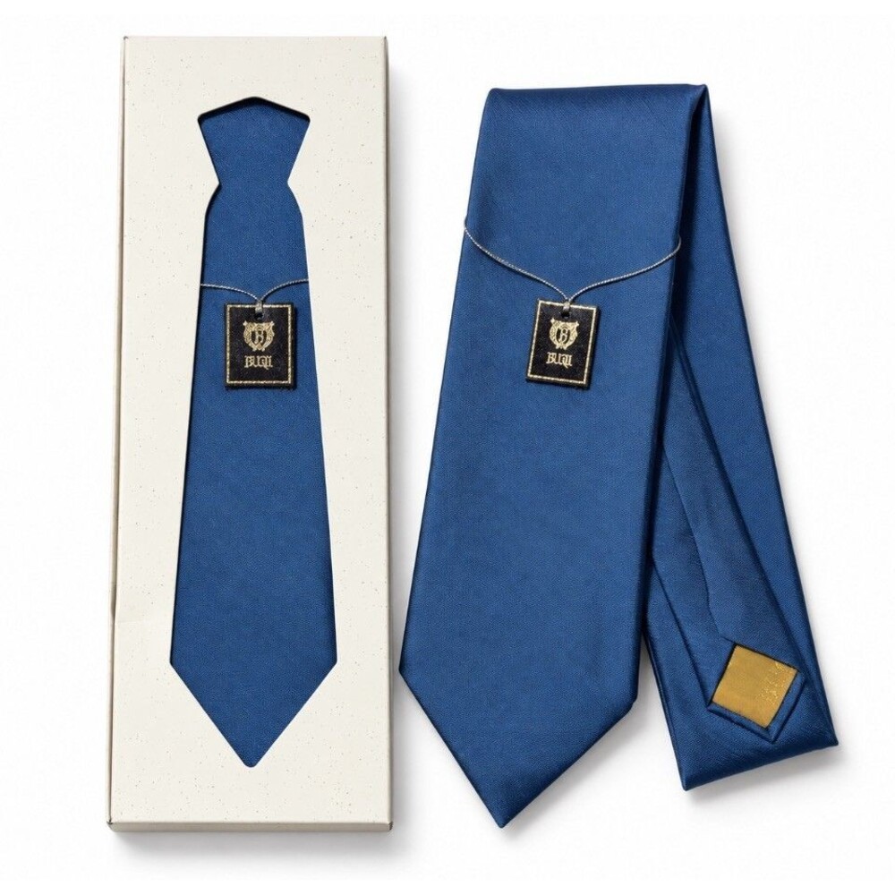 Vintage BUGII Royal Blue Silk Necktie Deadstock NWT Kokura Tamaya Japan Boxed